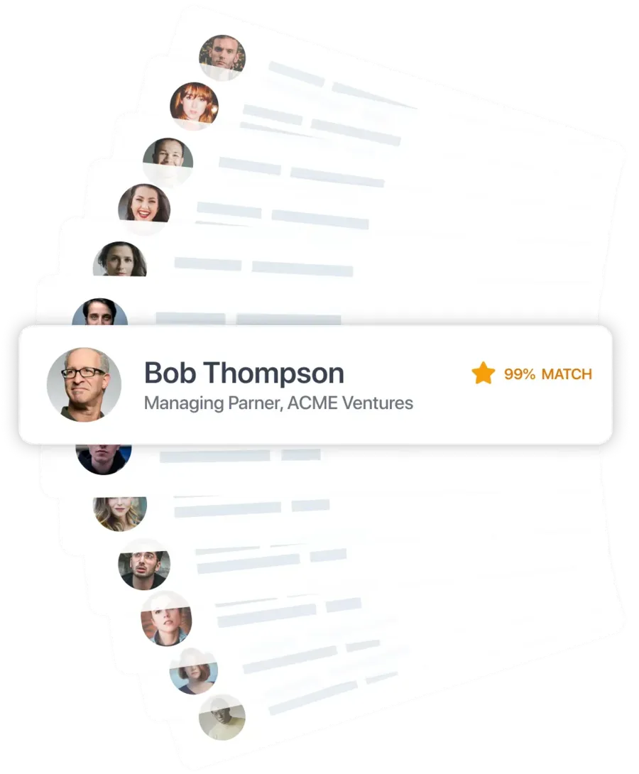 Deck of profile cards with matching investors